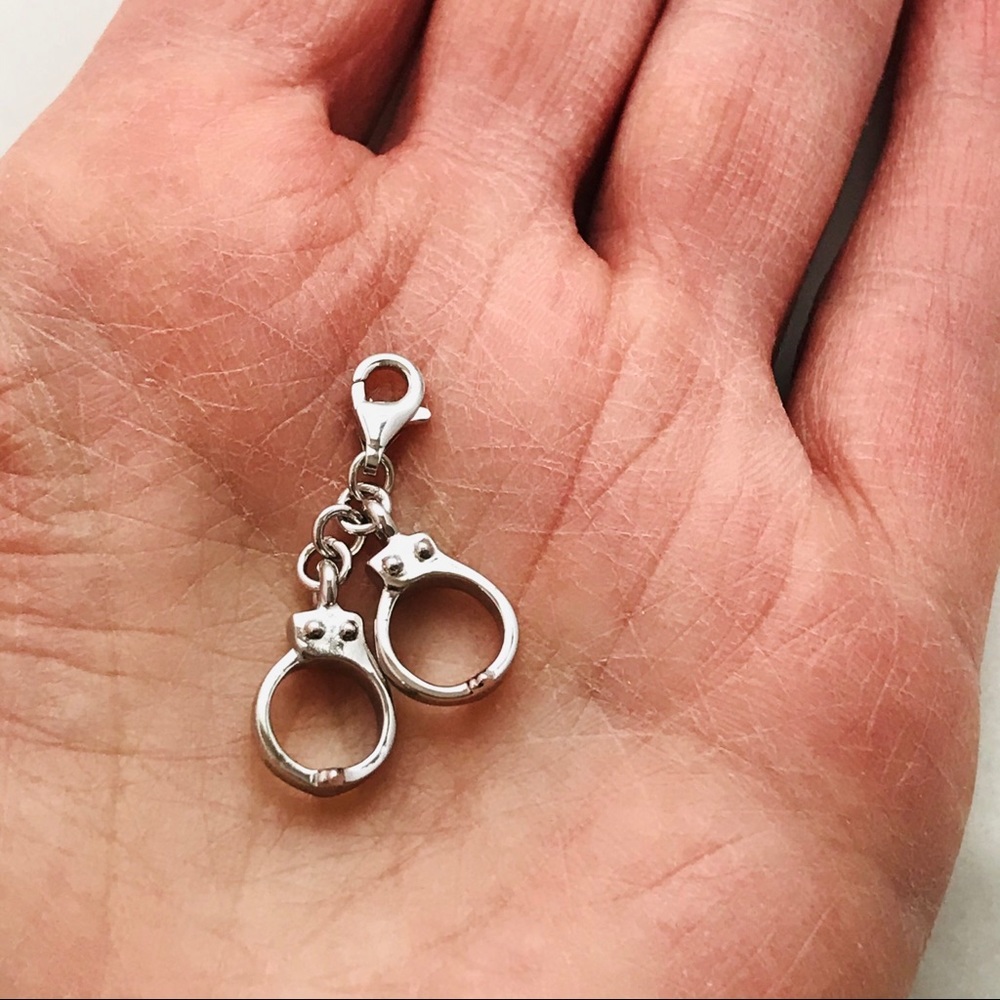Sterling Silver Mini Handcuffs Charm Lobster Clasp